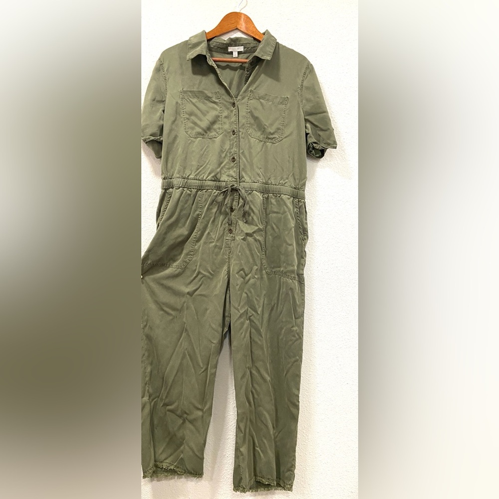 Abound Womens Short Sleeve Tie Waist Jumpsuit Army Green Large